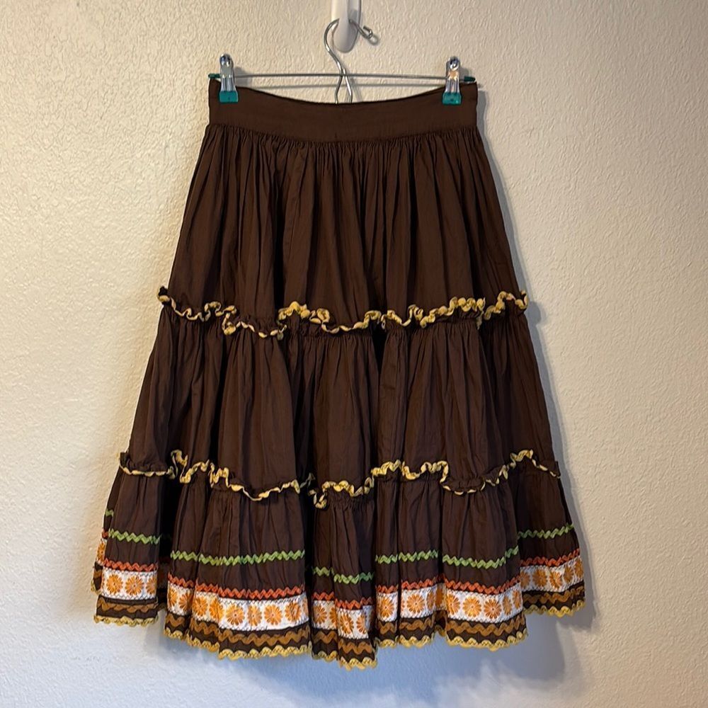Vintage Midi Square Dancing Skirt Small